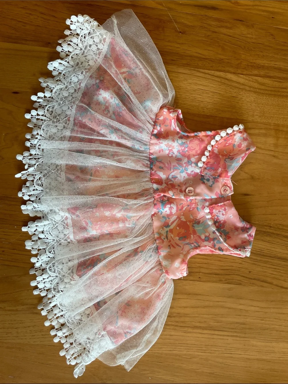 Little Lass Coral Pink Floral Tulle Top with Pink Leggings Set - Picture 5 of 7